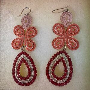 Stella & Dot Capri Chandelier Beaded Earrings in Coral, Pink, and Red